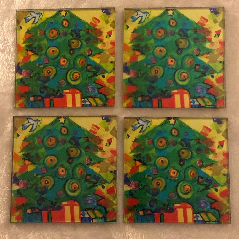 Christmas Coasters; Festive Christmas Tree Coasters; Glass Coasters; Pretty!